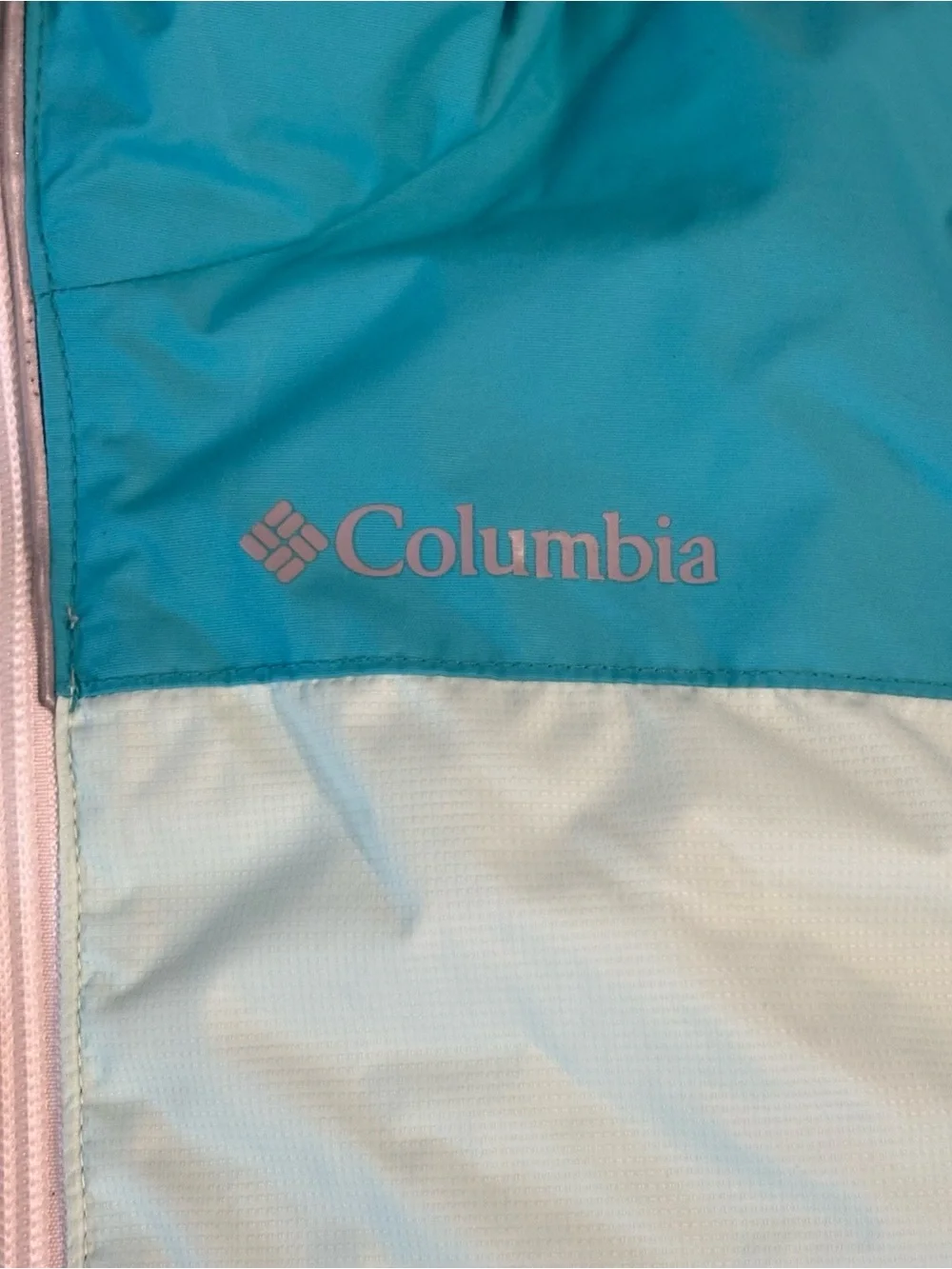 Columbia Youth Teal & Light Aqua Hooded Puffer Jacket size Small (8)